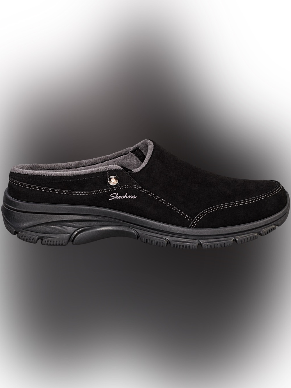Skechers Women’s Faux Fur Black Suede Slip-On Clogs Memory Foam Sole size 11